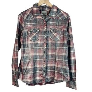 Harley-Davidson Women’s Metallic Plaid Snap Front Cotton Shirt Size Medium